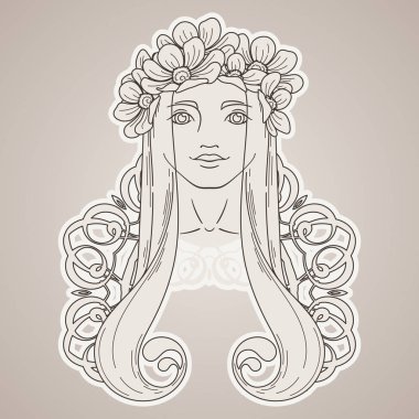 Çelenk güzellik kızla Art Nouveau tarzında sanat.