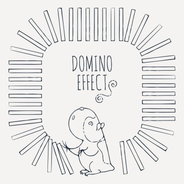 Eskiden şiling şimdi domuz Domino zinciri başlar. Çerçeve çocuk kartları için düşündüm. Vektör çizim.