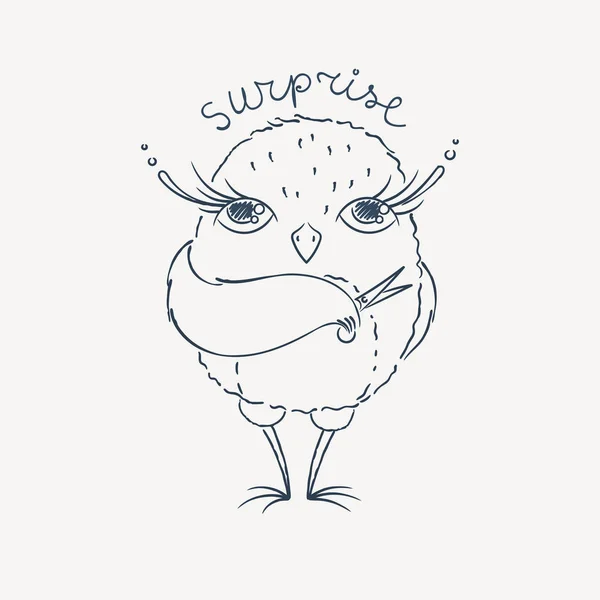 Gullig tecknad owl. Härlig liten Uggla i doodle stil. — Stock vektor