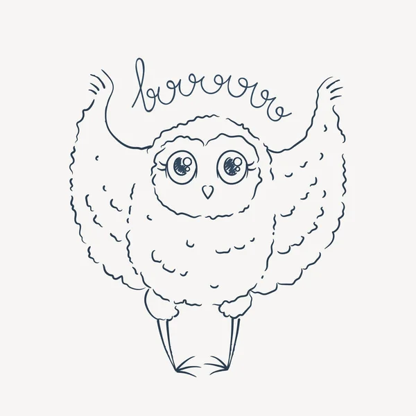 Lindo búho de dibujos animados. Bonita lechuza en estilo doodle . — Vector de stock