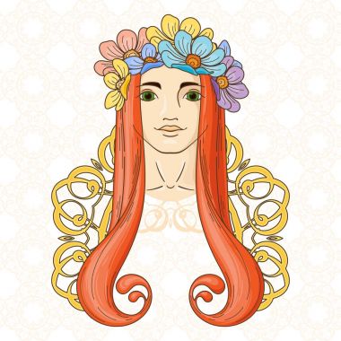 Çelenk güzellik kızla Art Nouveau tarzında sanat.