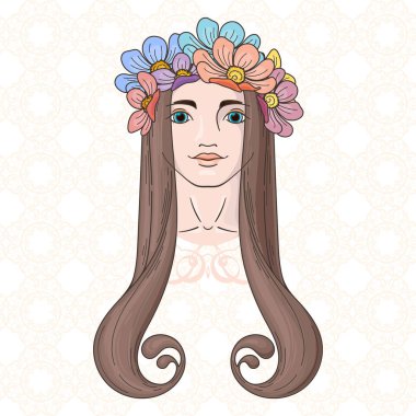 Çelenk güzellik kızla Art Nouveau tarzında sanat.