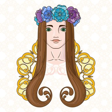 Çelenk güzellik kızla Art Nouveau tarzında sanat.