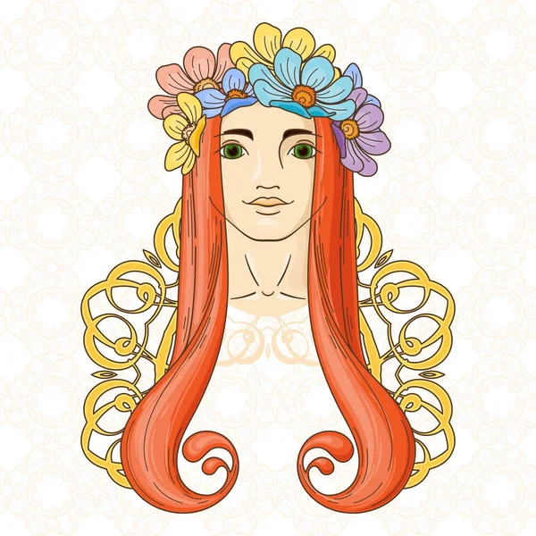 Çelenk güzellik kızla Art Nouveau tarzında sanat.