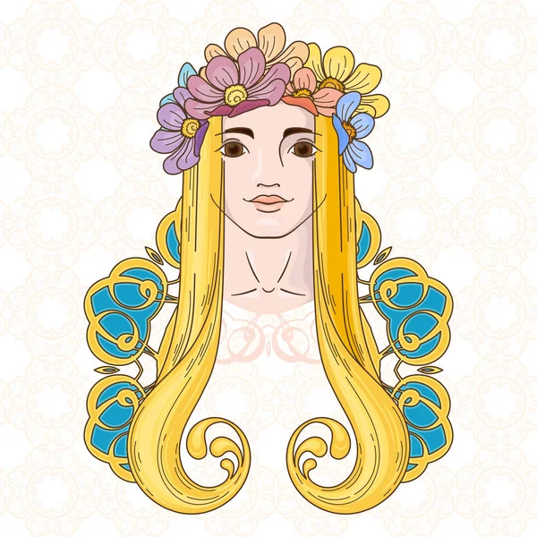 Çelenk güzellik kızla Art Nouveau tarzında sanat.