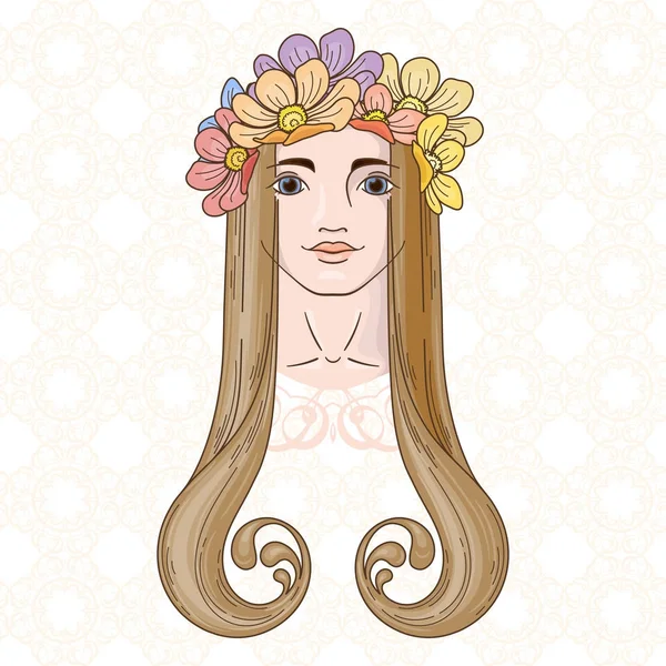 Çelenk güzellik kızla Art Nouveau tarzında sanat.