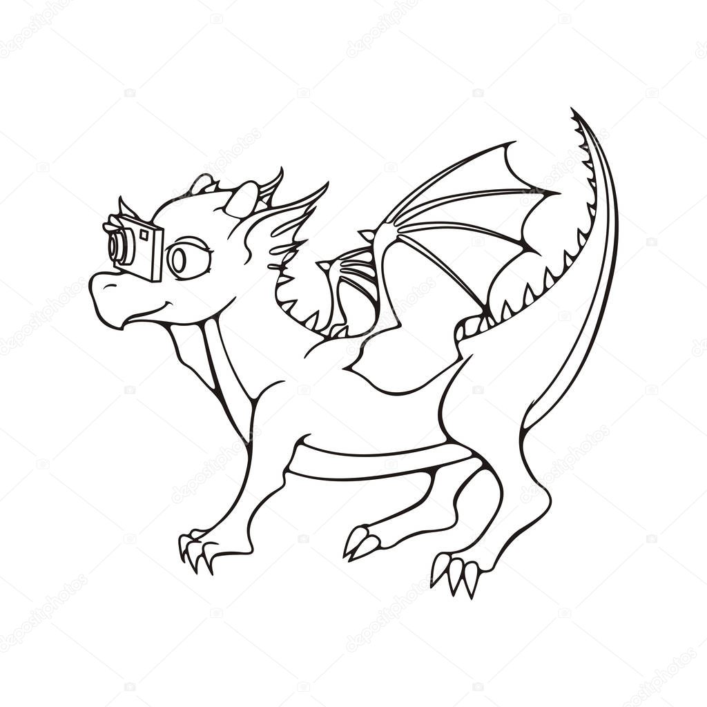 Wenskaart Met Dragon Kind Met Fotocamera Stockvector Drekhann