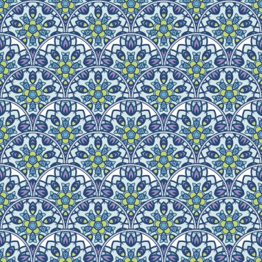 Yama Boho çiçek Seamless modeli. Mandala patchwork, oryantal tasarımı. Duvar kağıdı, çini deco mobilya Tekstil, kumaş baskı.