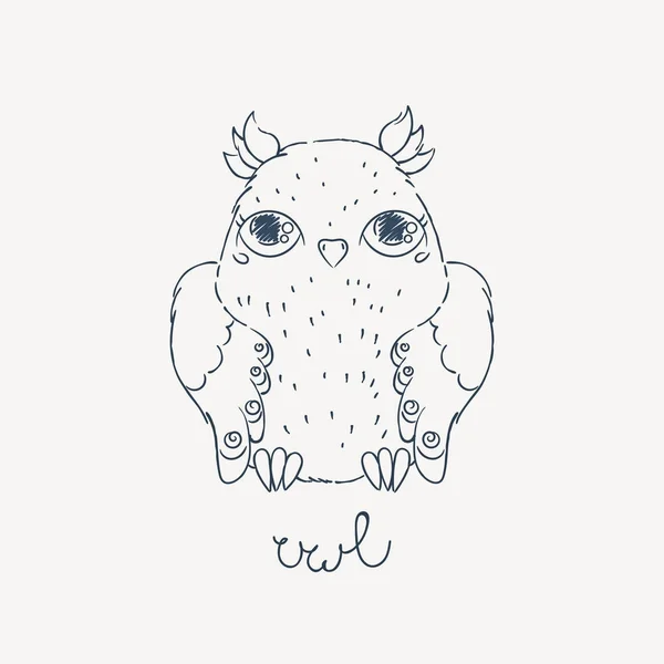 Schattige cartoon uil. Mooie owlet in doodle stijl. — Stockvector