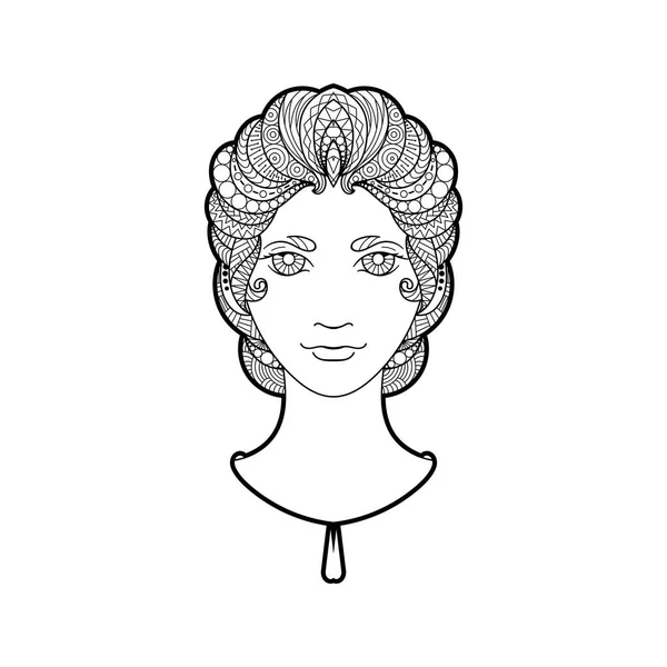 Hermosa chica con intrincadamente modelado, trenza zentangle y ojos brillantes . — Vector de stock