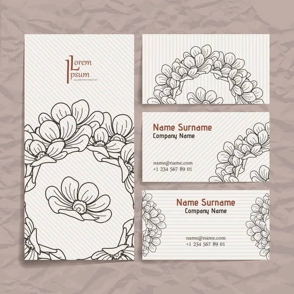 Set of vector design templates. Brochures in random flower style. Business card with floral circle ornament. — Stock Vector