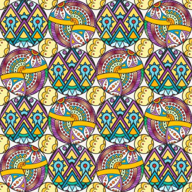Yama Boho çiçek Seamless modeli. Mandala patchwork, oryantal tasarımı. Duvar kağıdı, çini deco mobilya Tekstil, kumaş baskı.