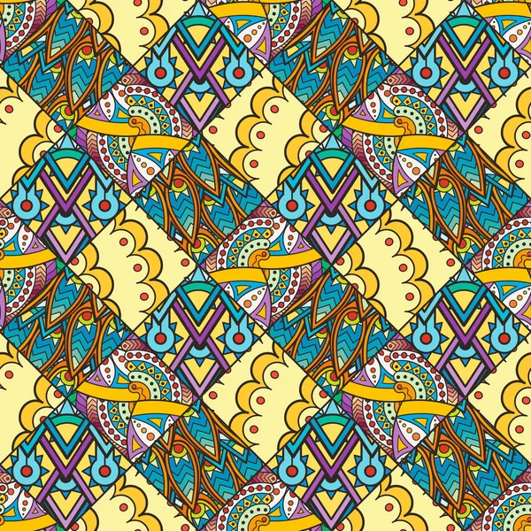 Parche Boho Flower Seamless Pattern. Patchwork Mandala, diseño oriental. Fondos de pantalla, muebles textiles, estampado de tela, azulejo deco . — Archivo Imágenes Vectoriales