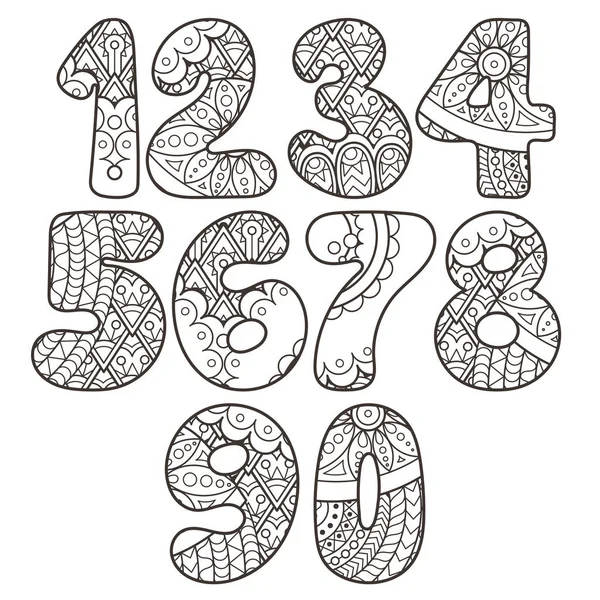 Zentangle sayı kümesi. Doodle numaraları zentangle elemanları ile topluluğu.