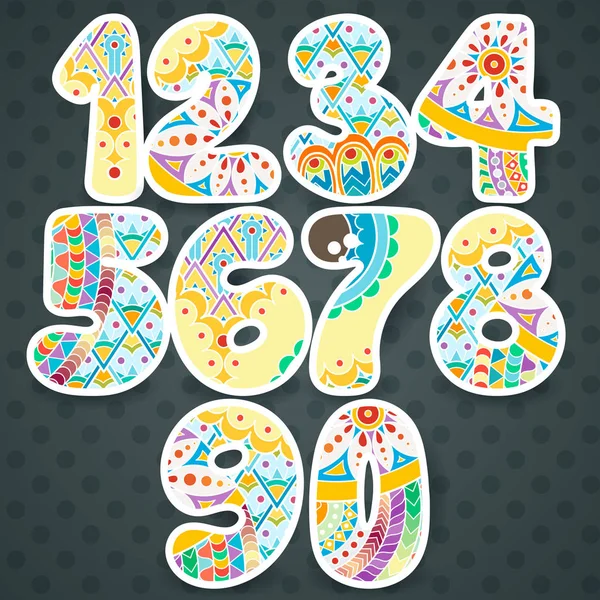 Zentangle numbers set. Collection of doodle numbers with zentangle elements. — Stock Vector