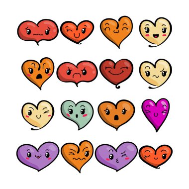 Sevimli güzel ifadeler kümesi. Doodle kawaii yüz, tatlı ve çocuksu manga çizgi film tarzı.