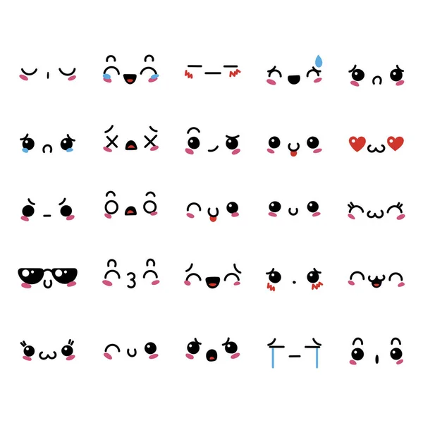 Conjunto de lindo encantador kawaii emoticono . — Vector de stock