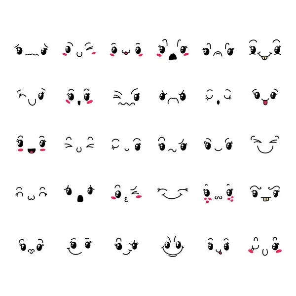 Leuke mooie kawaii emoticon set. — Stockvector