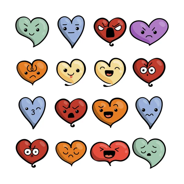 Set di belle emoticon carino. Doodle faccia kawaii, dolce e infantile stile cartone animato manga . — Vettoriale Stock