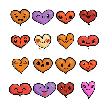 Sevimli güzel ifadeler kümesi. Doodle kawaii yüz, tatlı ve çocuksu manga çizgi film tarzı.