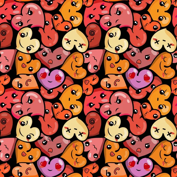 Nahtloser Herz-Hintergrund mit Emoji zum Valentinstag — Stockvektor