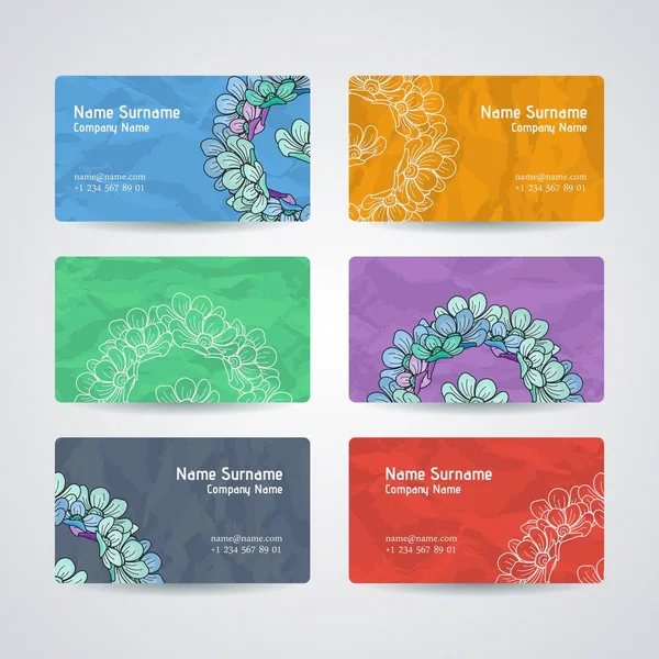 Set of vector design templates. Brochures in random flower style. Business card with floral circle ornament. — Stock Vector