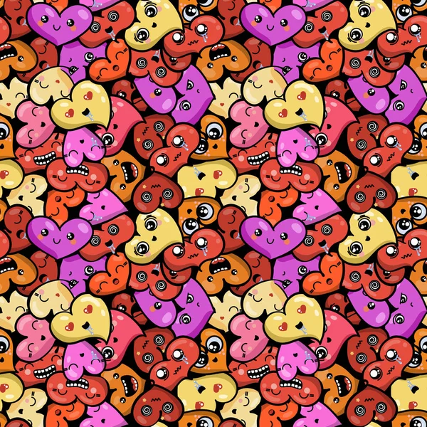 Cœur sans couture fond avec emoji à la Saint-Valentin — Image vectorielle