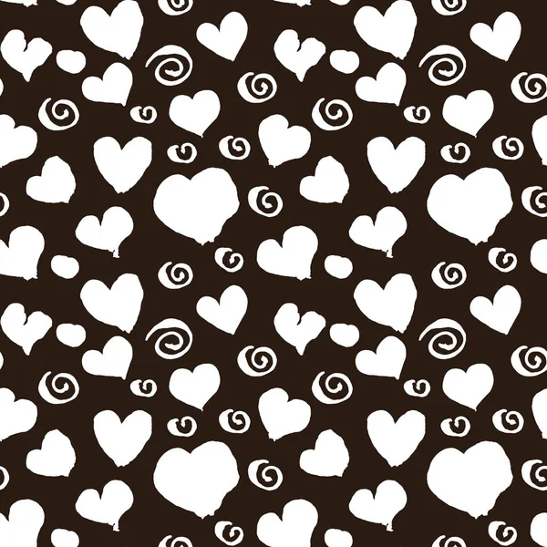 Grunge corazones en blanco y negro imprimir patrón sin costuras, vector de fondo — Archivo Imágenes Vectoriales