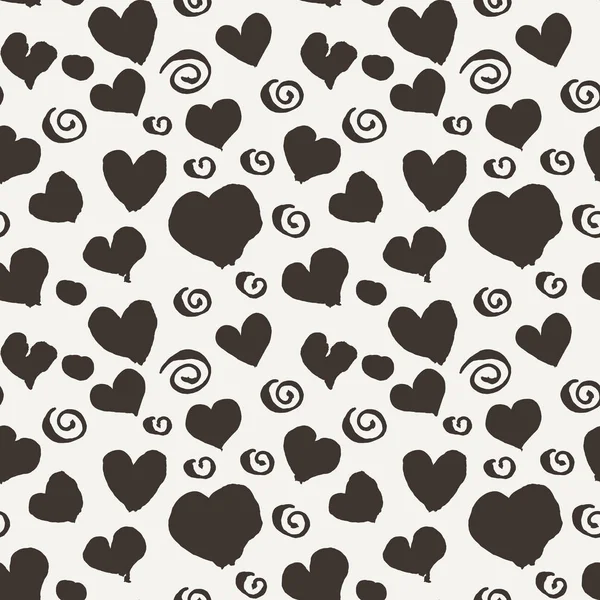 Schwarz-weiße Grunge-Herzen mit nahtlosem Muster, Vektorhintergrund — Stockvektor