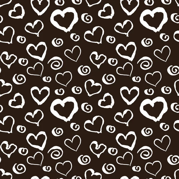 Schwarz-weiße Grunge-Herzen mit nahtlosem Muster, Vektorhintergrund — Stockvektor