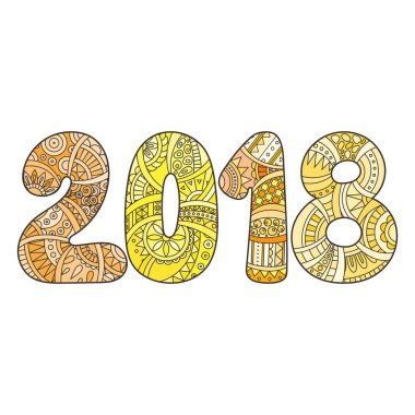 Mutlu yeni yıl 2018 kutlama numarası. Vektör Xmas çizimde zentangle.