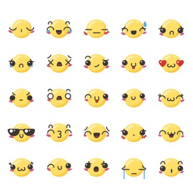 Sevimli güzel kawaii ifade kümesi.