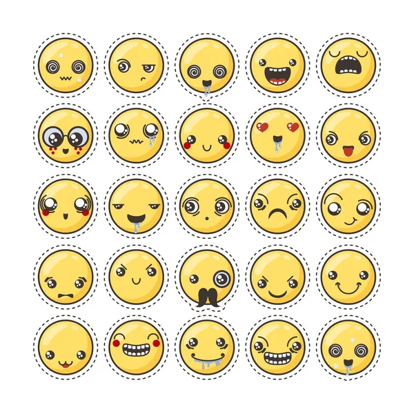 Set di carino bella emoticon kawaii. Adesivo collezione . — Vettoriale Stock