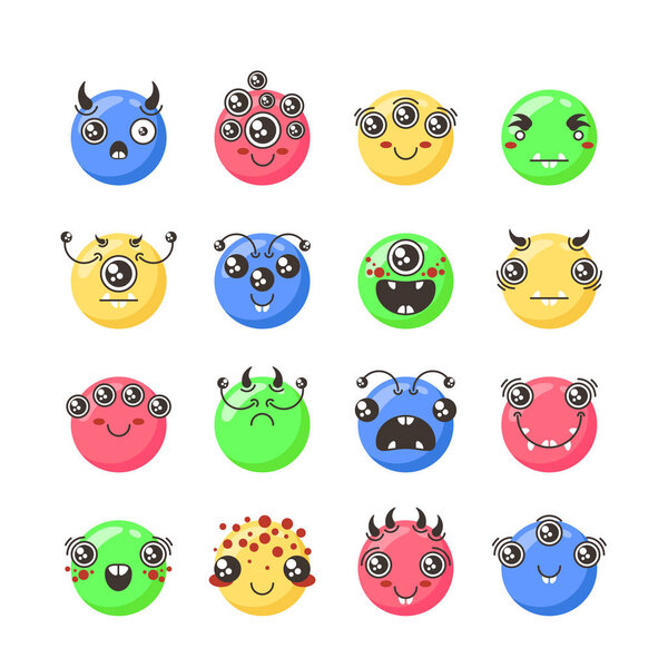 Set of cute lovely kawaii emoticon.
