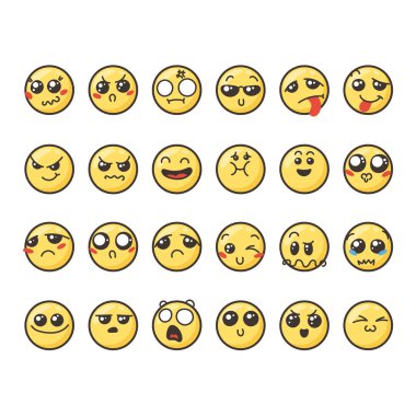 Sevimli güzel kawaii ifade kümesi.