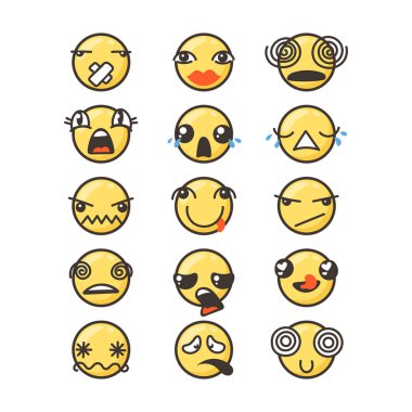 Sevimli güzel kawaii ifade kümesi.