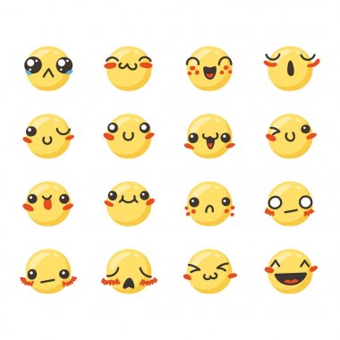 Sevimli güzel kawaii ifade kümesi.