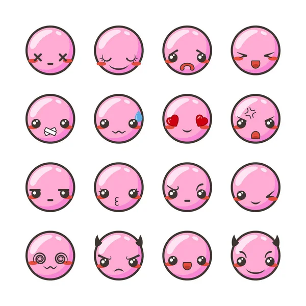 Conjunto de lindo encantador kawaii emoticono . — Vector de stock