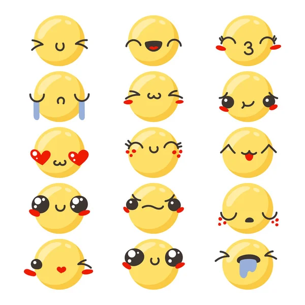 Conjunto de lindo encantador kawaii emoticono . — Archivo Imágenes Vectoriales