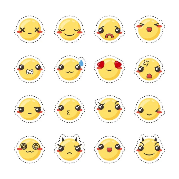 Leuke mooie kawaii emoticon set. Sticker collectie. — Stockvector