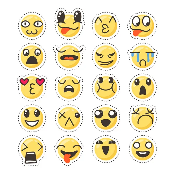 Leuke mooie kawaii emoticon set. Sticker collectie. — Stockvector