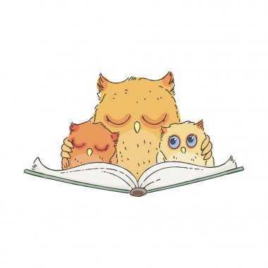 Baykuş ve kitap okuma owlets illüstrasyon