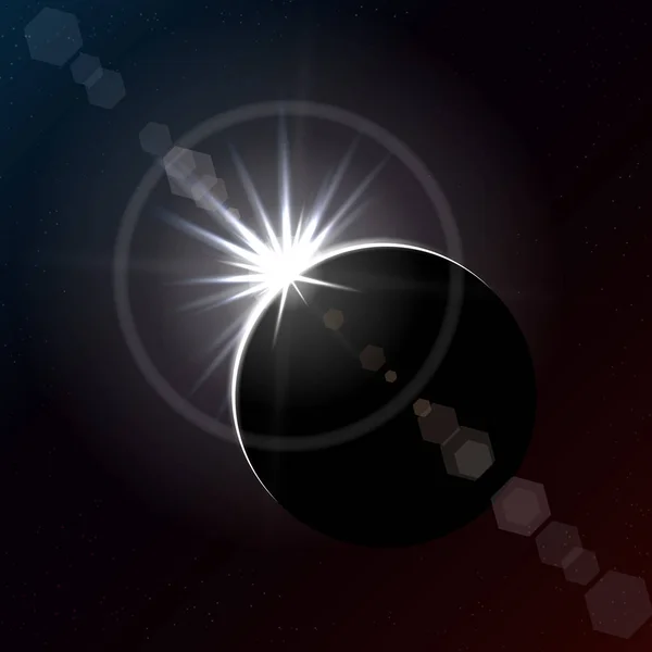 Eclipse solar en el espacio oscuro, fase de anillo de diamante . — Vector de stock