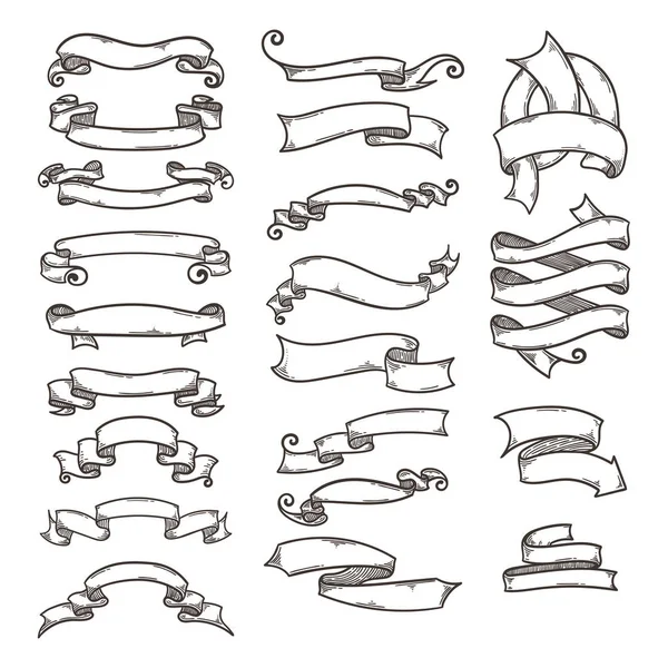 Coleção de fita vintage, conjunto de doodle desenhado à mão . —  Vetores de Stock