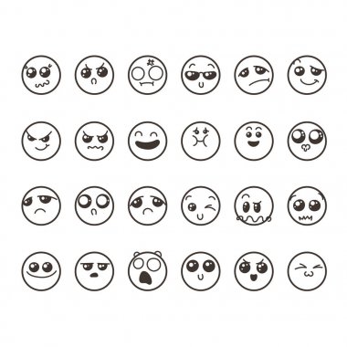 Sevimli güzel kawaii ifade kümesi.