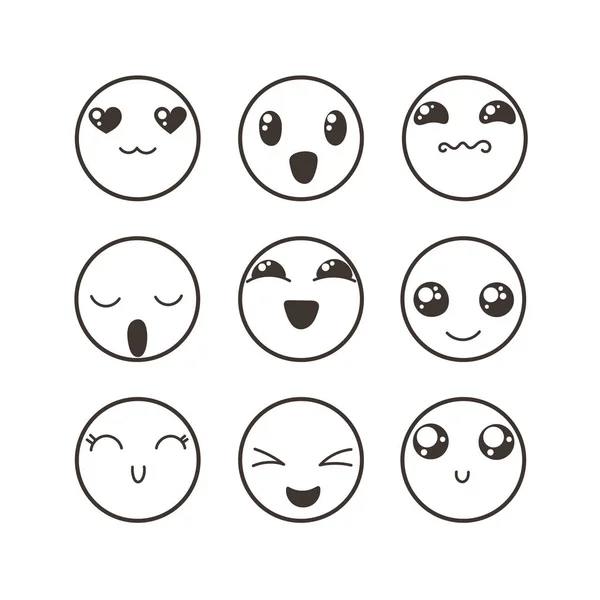 Set of cute lovely kawaii emoticon. — Stock Vector