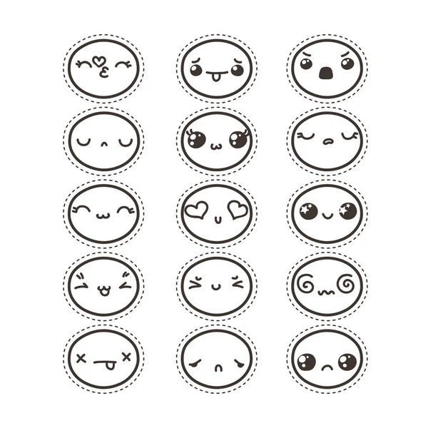 Conjunto de lindo encantador kawaii emoticono. Colección de etiquetas engomadas . — Vector de stock