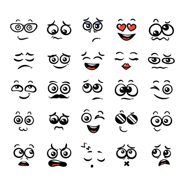 Set of cute lovely kawaii emoticon.