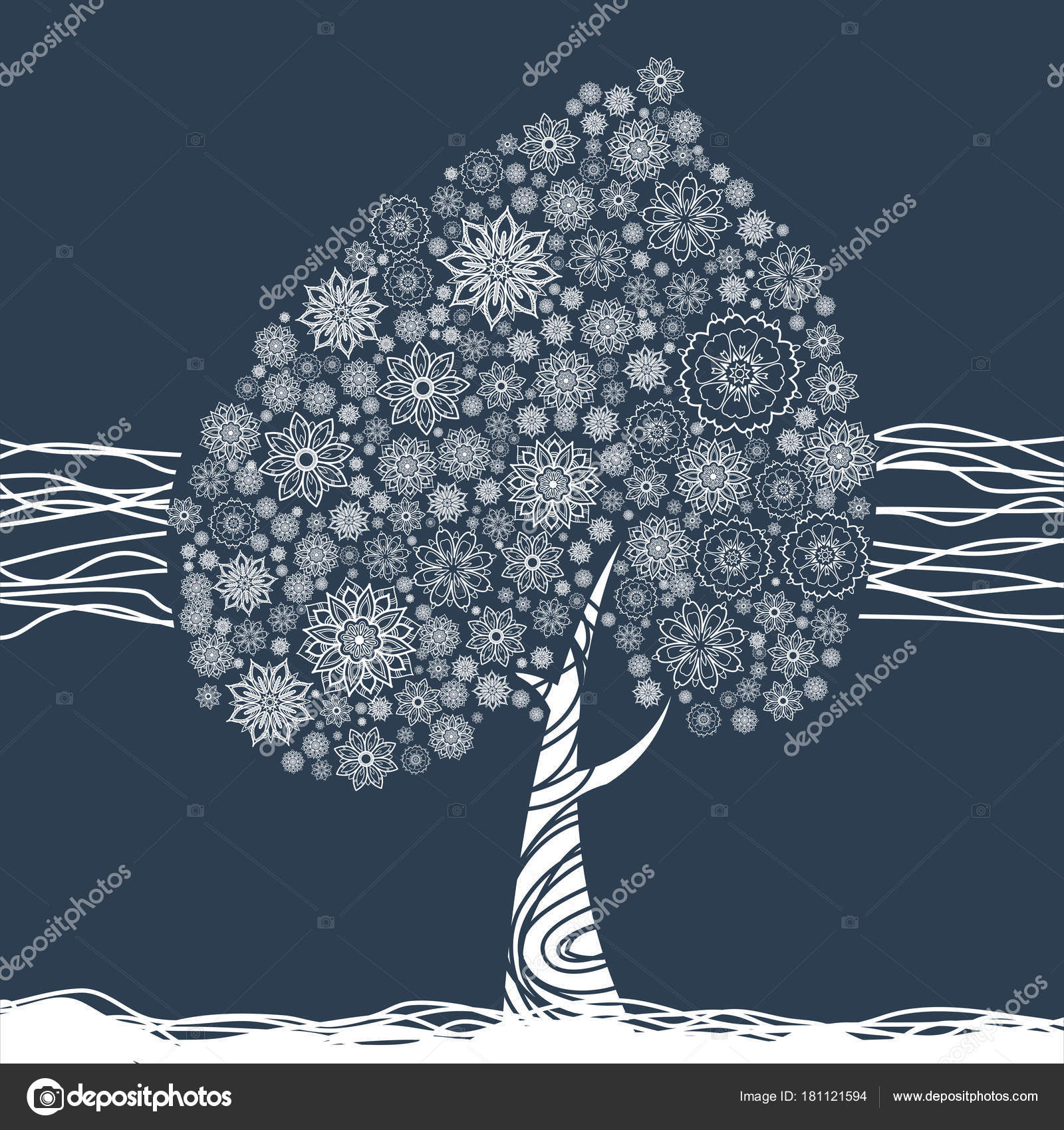 Mandala-Baum für Malbücher und Drucke. - Vektorgrafik: lizenzfreie