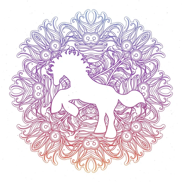 馬と抗ストレス線形ページ。Zentangle 動物の塗り絵、グリーティング カード、マンダラの装飾要素、芸術療法. — ストックベクタ